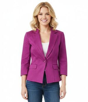 White House Black Market Blazer Size 00 Magenta Pink Cotton Stretch 3/4 Sleeve